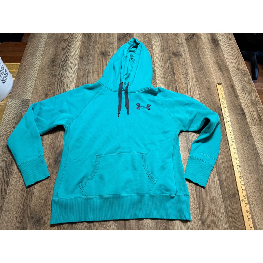 Under Armour Shirts Women Size Medium Teal Hoodie Pullover Logo Loose Fit